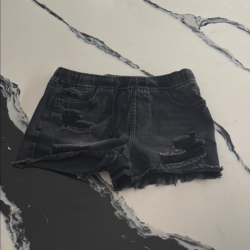 Black Distressed Denim Shorts